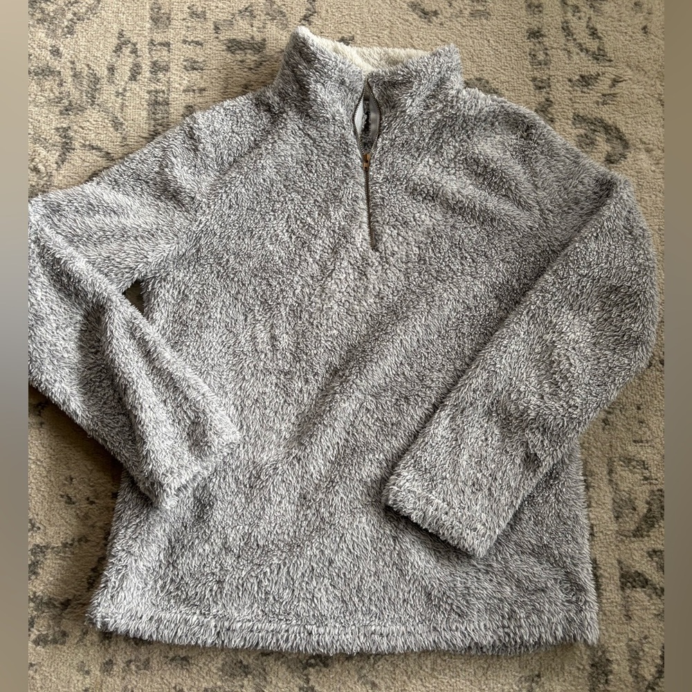 Cozy Women's Gray Fuzzy Quarter-Zip Pullover Jacket